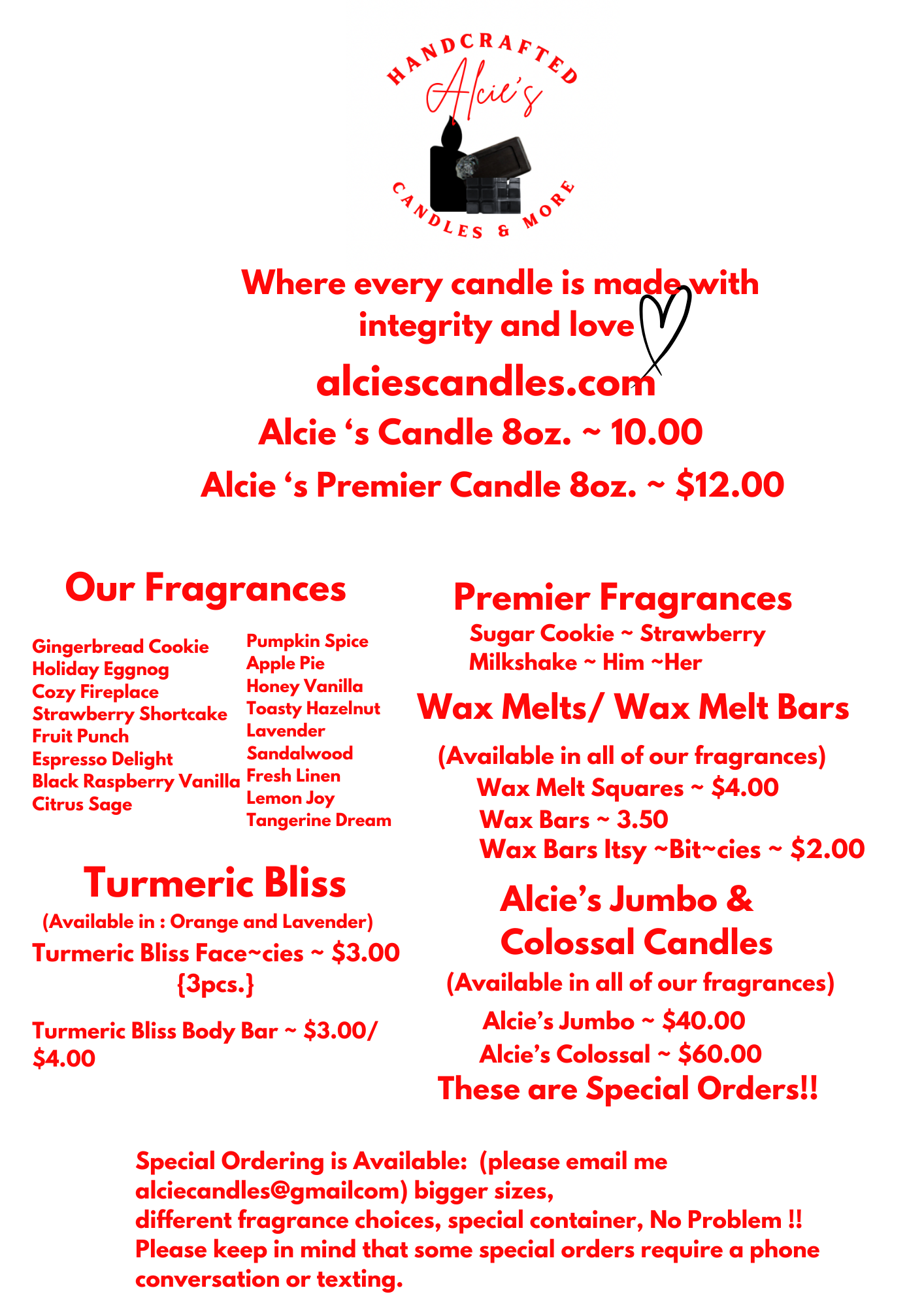 Alcie’s Premier Candles 8oz.